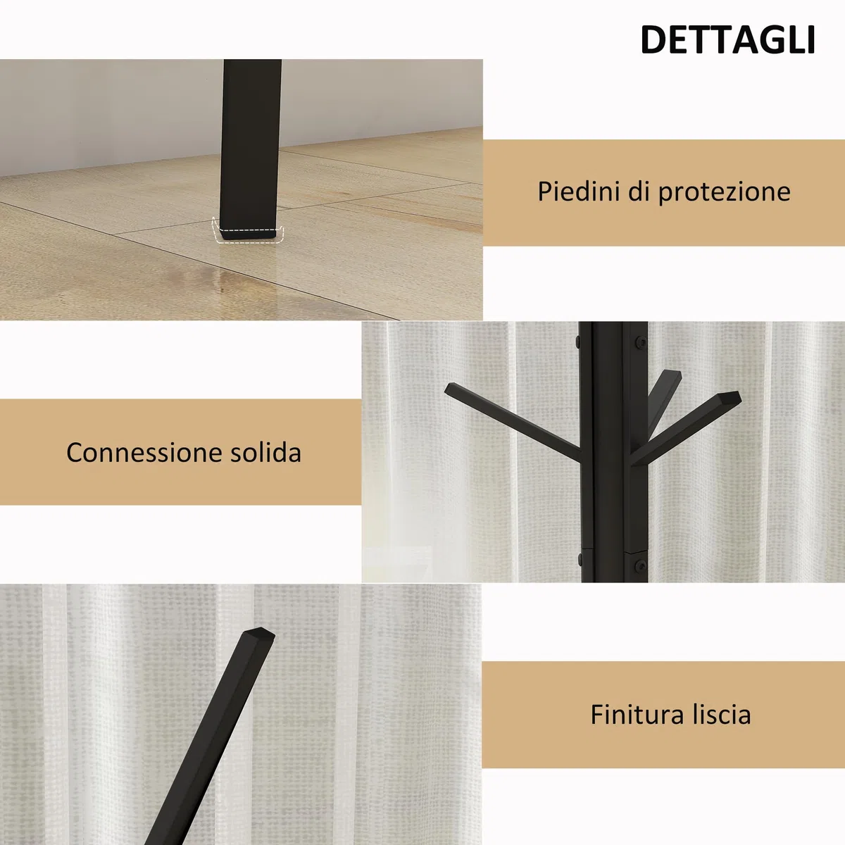 HOMCOM Appendiabiti da Terra di Design, Appendiabiti Verticale Moderno, Attaccapanni da Terra, per Ingresso, Elegante, 3 Aste, 9 Ganci, 45x45x180cm, Nero