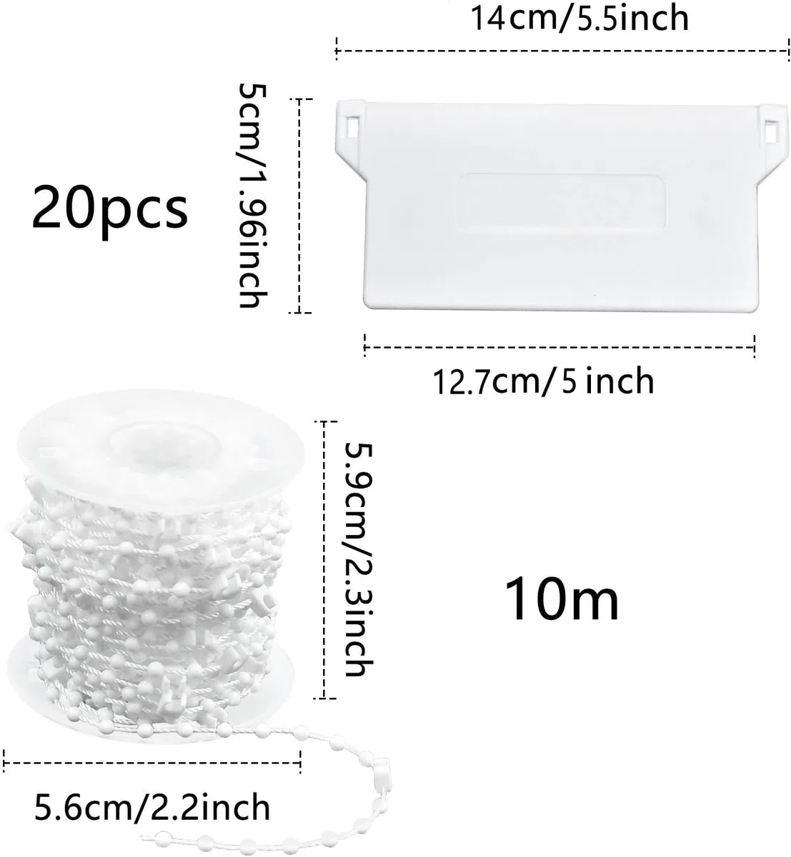 20 Pezzi Pesi di Tende Verticali & 10 m Catena per Tende Verticali, Stecche Doghe Dei Pesi Inferiori, Ricambio Lamelle per Accessori Tende Verticali Ufficio Casa Camera, Bianco (127 mm)