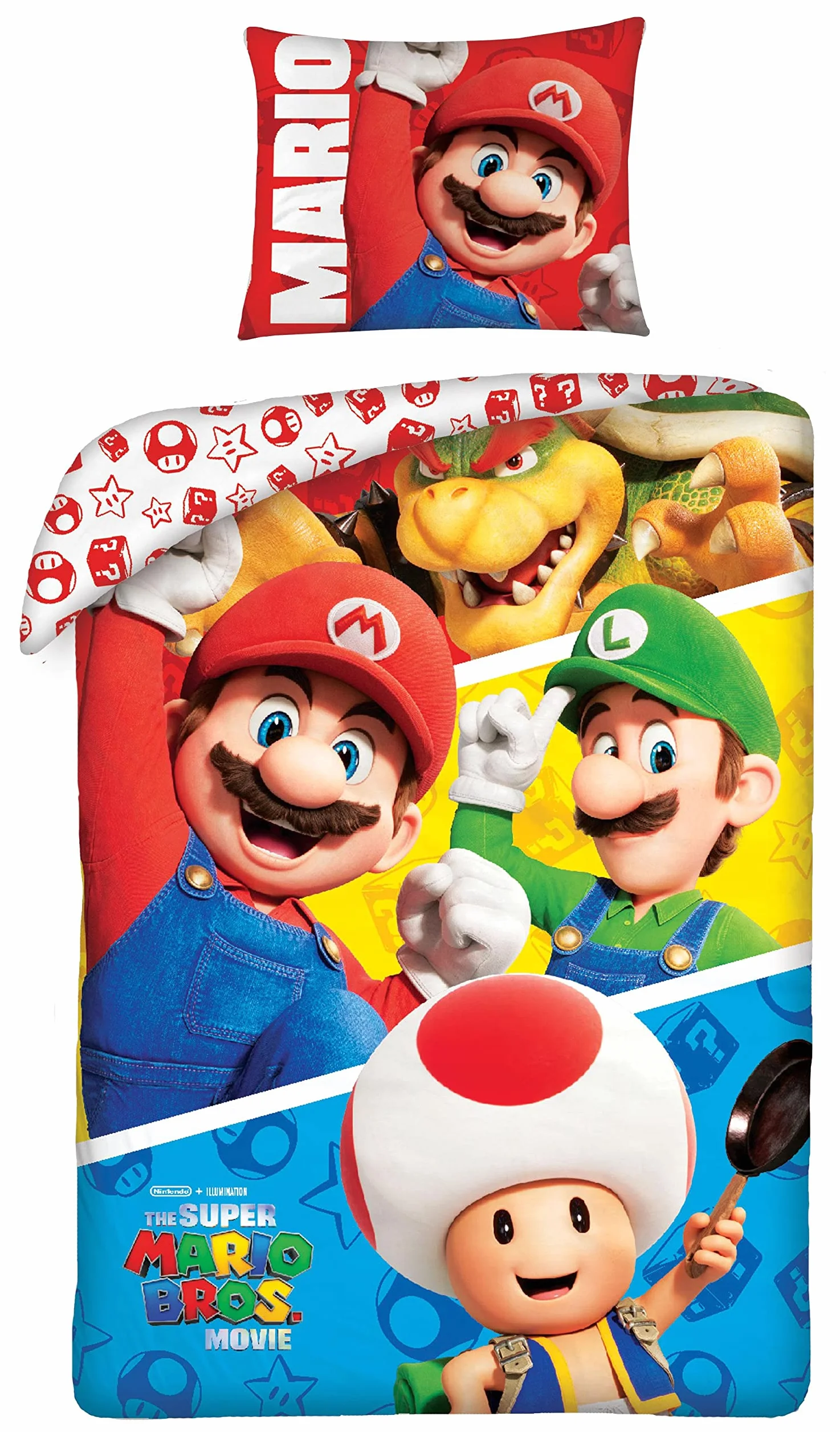 Super Mario Bros Gang Copripiumino Singolo 140x200 + Federa 70x90 Cotone | Set lenzuola reversibile | Cotone naturale traspirante | Nintendo ufficiale | Bambini | Regalo | Lavabile in lavatrice