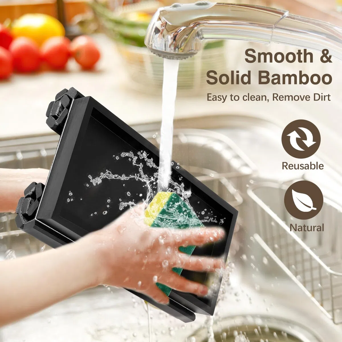 Vassoio per divano con braccioli, in bambù, pieghevole, con supporto per snack/cellulare/tazze, colore: nero