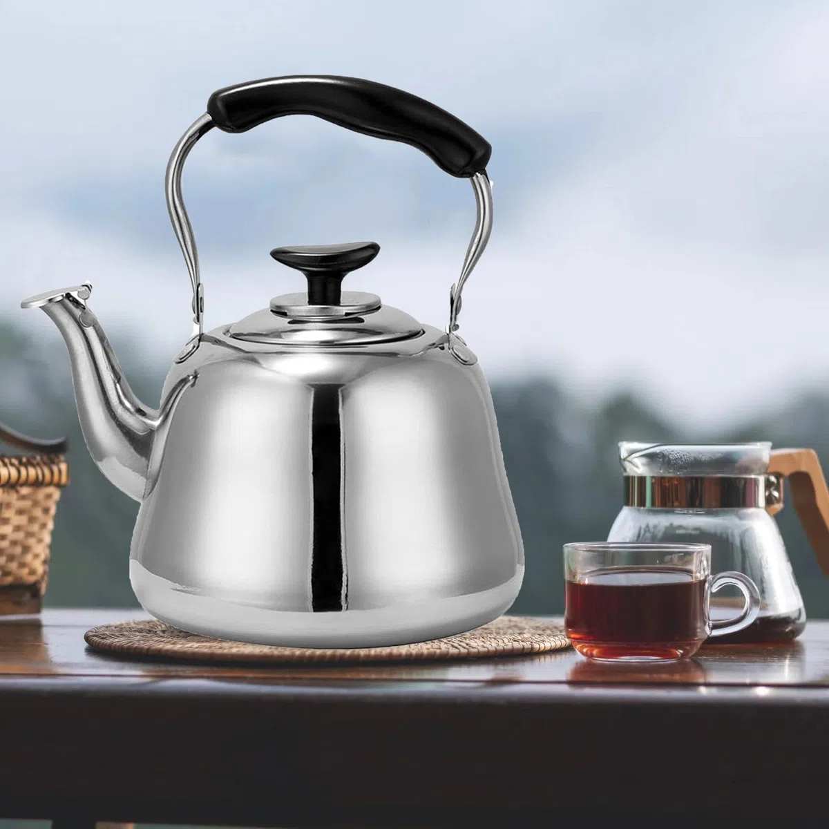 bollitore per stufa a legna gas 3L 4L 5L 6L 7L Teiera in acciaio inox per uso domestico e cucina, adatto per tutti i tipi di piano cottura/stufa, per preparare caffè, tè ed espresso, 6L