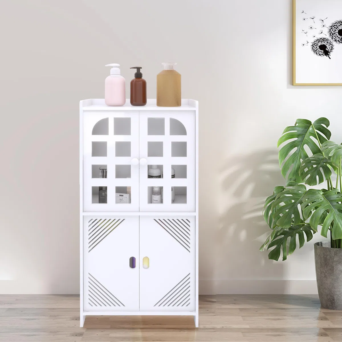 LANTUS - Mobiletto portaoggetti per bagno, armadietto, mensola regolabile, piedi resistenti all’acqua, per piccoli spazi, piccola cabina armadio per bagno, soggiorno, 30 x 22 x 75 cm (L) Bianco