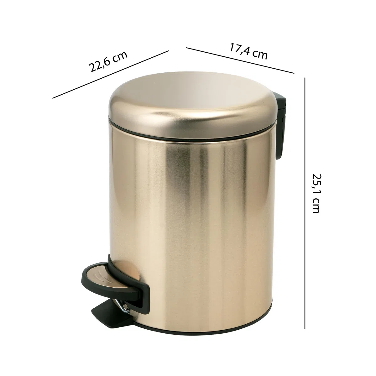GEDY G-Potty pattumiera bagno oro 3 L, Misure: 25,1X17,4X22,6 CM, In acciaio inox e polipropilene, Cestino bagno con chiusura soft close, Cestino removibile, Design R&S Gedy, 2 anni di garanzia