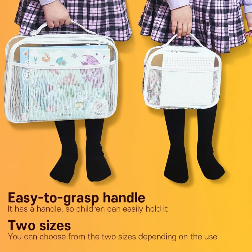 holay Set da 4 Buste Organizer PVC per Giocattoli con Cerniera, Targhetta Nome & Tasca Manuale, Custodia Trasparente per Mattoncini, Plastilina, Giochi da Tavolo, Viaggio (Grigio, Piccolo, Grande)