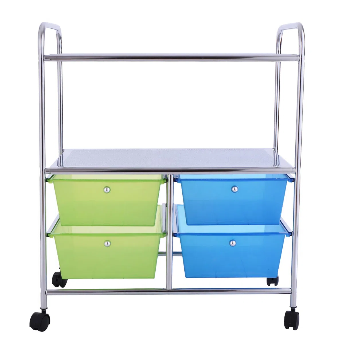 COSTWAY Carrello con 4 Cassetti e 2 Ripiani, Carrello Portaoggetti con Ruote per Cucina Bagno Ufficio, Multiuso, 58,5x37x75 cm (Blu+Verde)