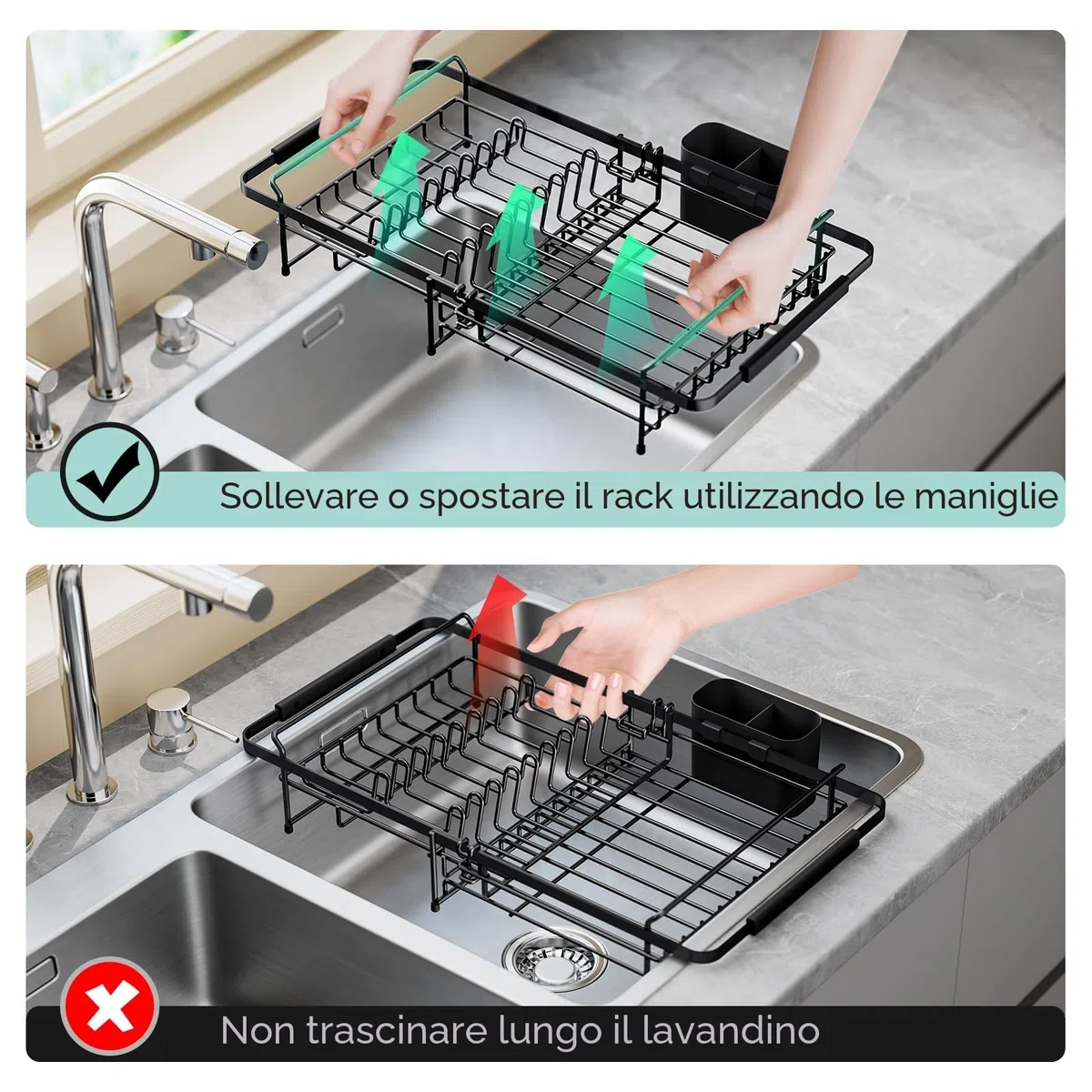 KINGRACK Scolapiatti da Appoggio - Scolapiatti da Lavello con Porta Utensili, Scolapiatti Estensibile Sopra il Lavello, Scolapiatti da Appoggio per Lavello da Cucina per Verdura Frutta Piatti