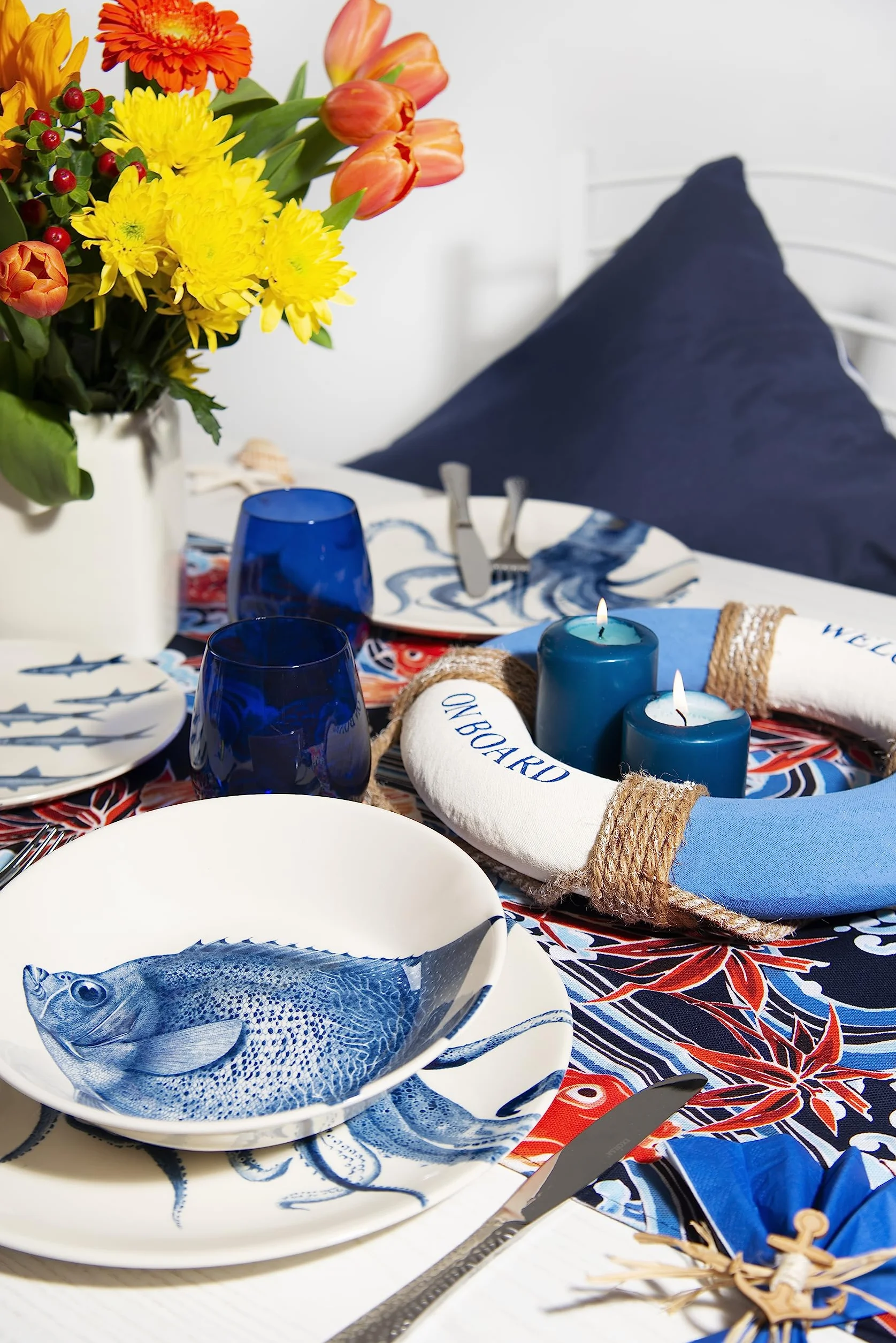 Excelsa Flore et Faune Set Posto Tavola: 3 Piatti, Ceramica