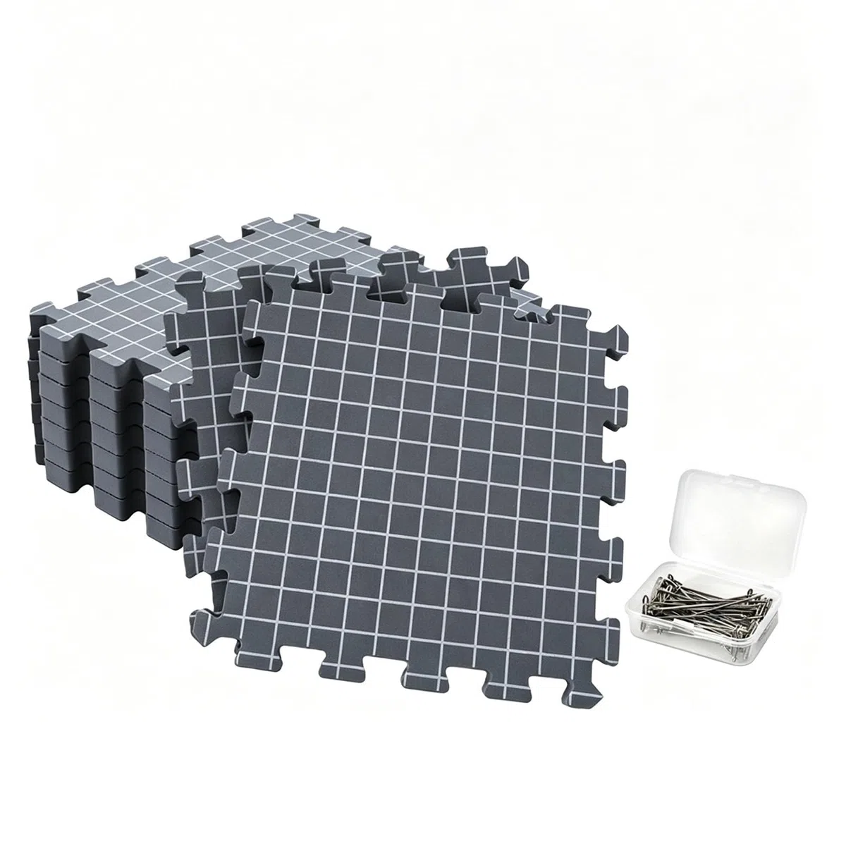 Tappetino di bloccaggio per lavori a maglia, per lavori all'uncinetto, accessori per uncinetto, extra spessi, 1,9 cm, 100 aghi a T da 51 mm, grigio