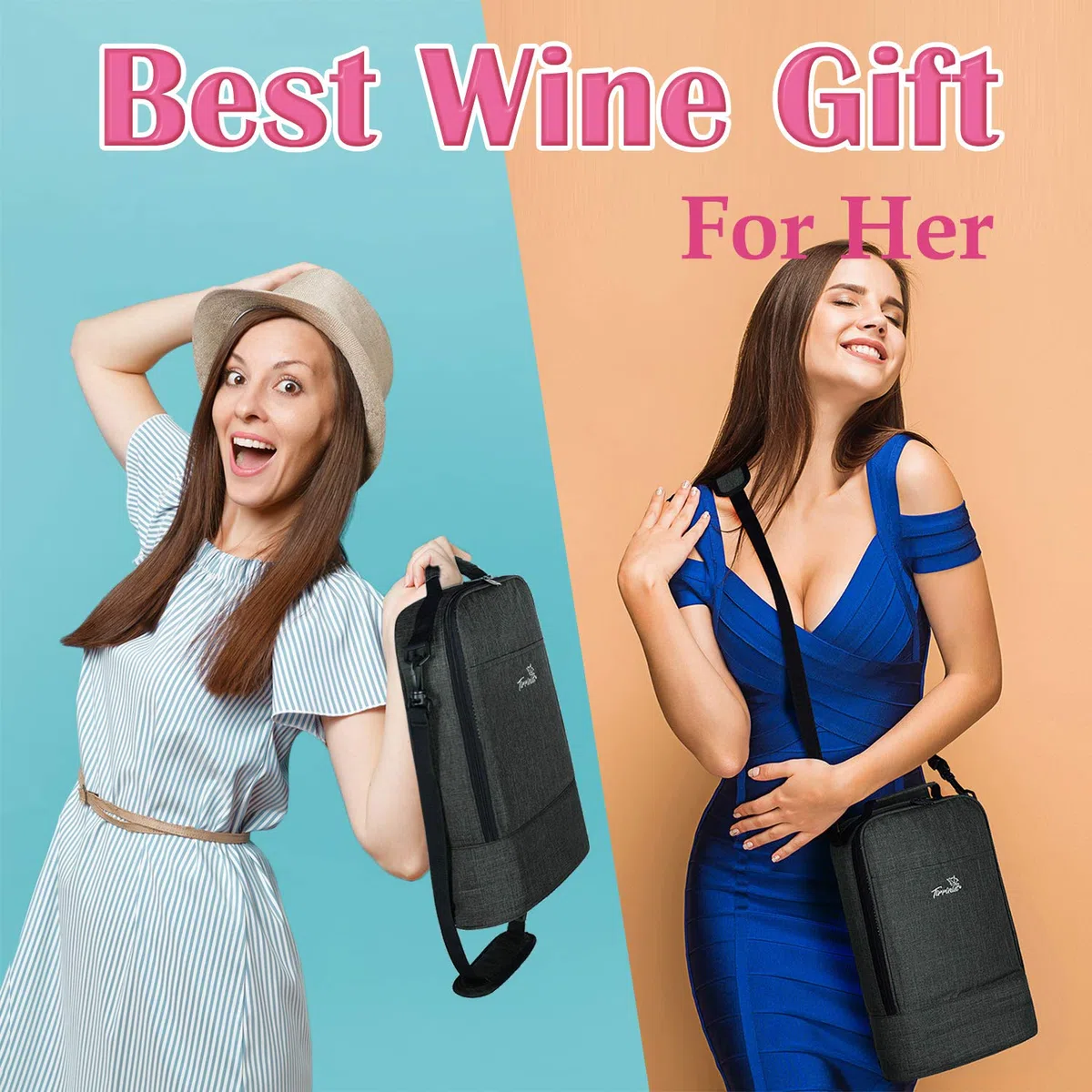 Kato Tirrinia - Borsa termica termica per 2 bottiglie di vino, per ristoranti BYOB, degustazione di vino, viaggi, parco, spiaggia, ottimo regalo per gli amanti del vino