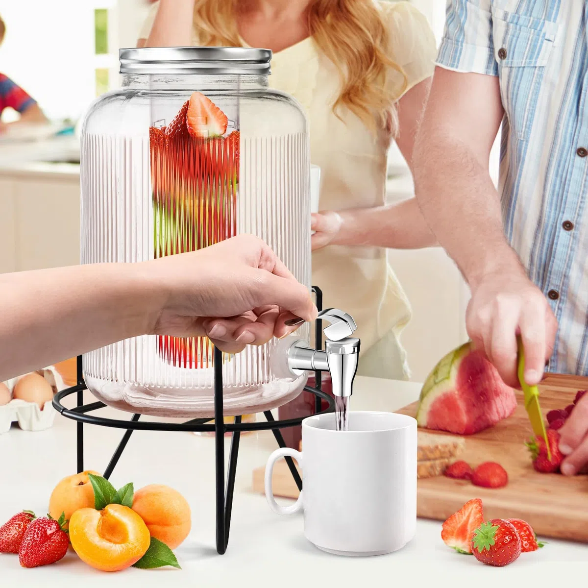 Dispenser Bevande in Vetro con Rubinetto: Distributore di Bevande Ghiacciate da 4 litri per Barbecue Picnic Festa in Piscina ed Eventi Sociali (Glass)