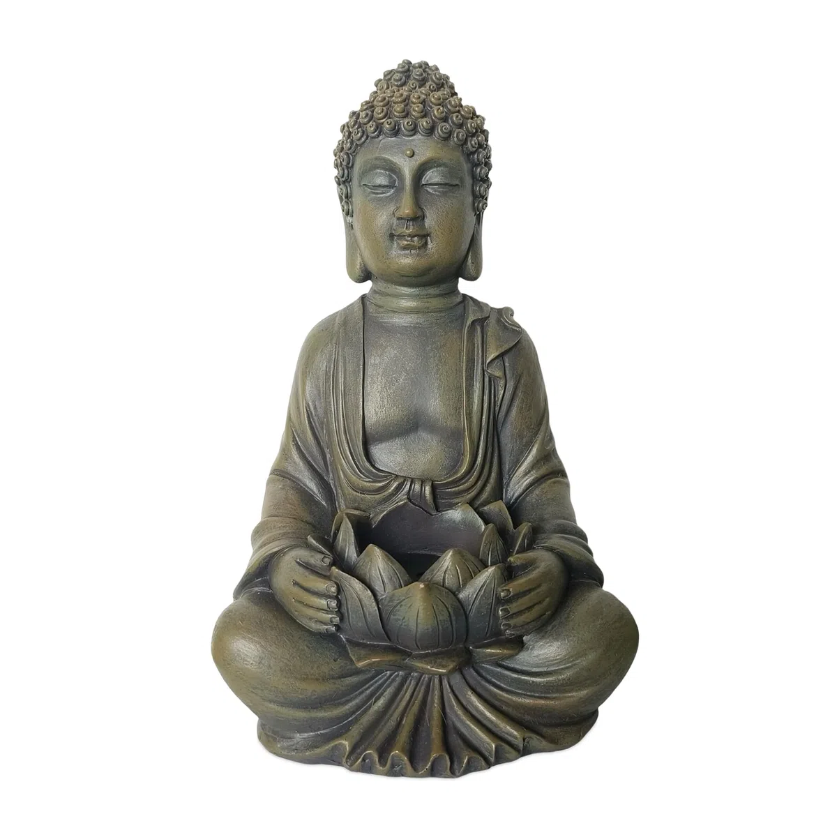 Relaxdays Statua Buddha Seduto 30 cm con Loto per Giardino e Soggiorno, Resistente alle intemperie, Bronzo