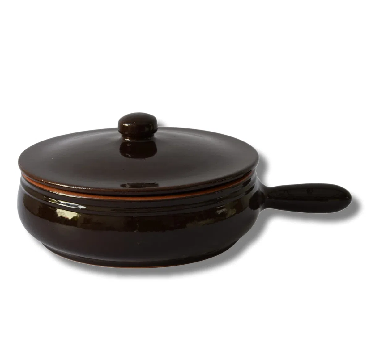 Padella Brunella con Coperchio, Casseruola in Terracotta, Padella per stufati, Colì Maioliche e Terrecotte dal 1650, Marrone, diametro 24 cm