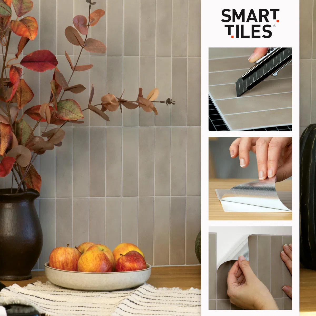 Smart Tiles Piastrelle Adesive 3D per Cucina e Bagno - Morocco Bianco, 5 Mattonelle Adesive 29x22,86 cm, Paraschizzi Cucina, Impermeabile, Resistente al Calore, Pannelli Decorativi, Prodotto in Canada
