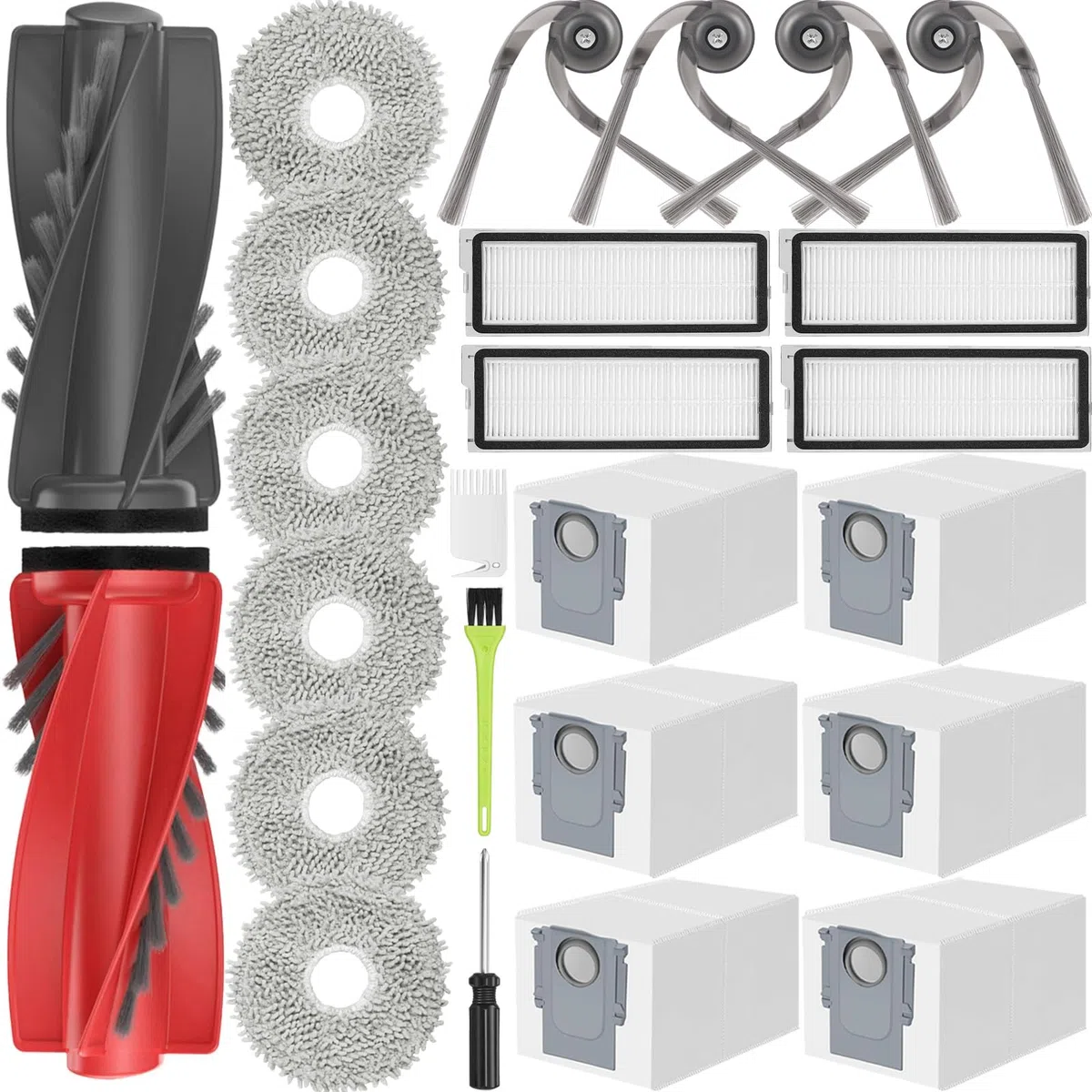 Qrevo S5V Accessori di Ricambi per Roborock Qrevo Curv S5X / Qrevo Edge S5A / Qrevo Edge S5V / Qrevo S5V Ricambio, 6 Panni, 6 Sacchetti, 2 Spazzola Principale, 4 Filtri, 4 Spazzole Lateral