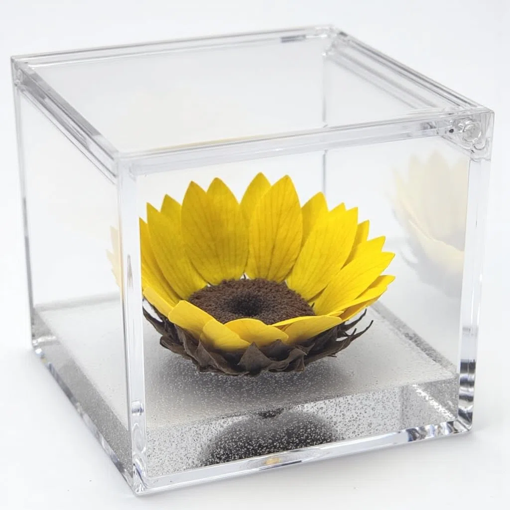 Cubo Girasole Stabilizzato 8cm Girasole eterno, Idea Regalo Fidanzata, Mamma, Regalo Natale, Compleanno, Anniversario,