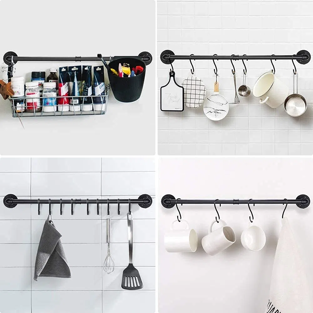 WuGeShop Supporto da parete per pentole, con 10 ganci, organizer per utensili da cucina, portapenne, nero
