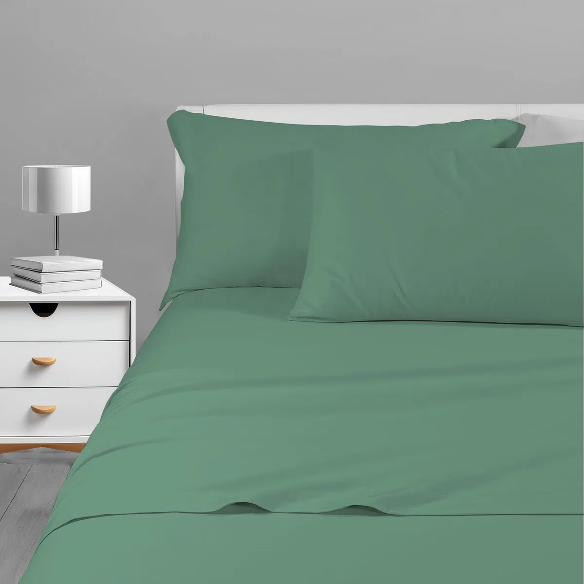 Riad Arredo Completo Letto Tinta Unita 100% Cotone Italiano Morbido Mano Percalle - Set Lenzuola Delicate Artigianale Made in Italy (Verde Smeraldo, Singolo)