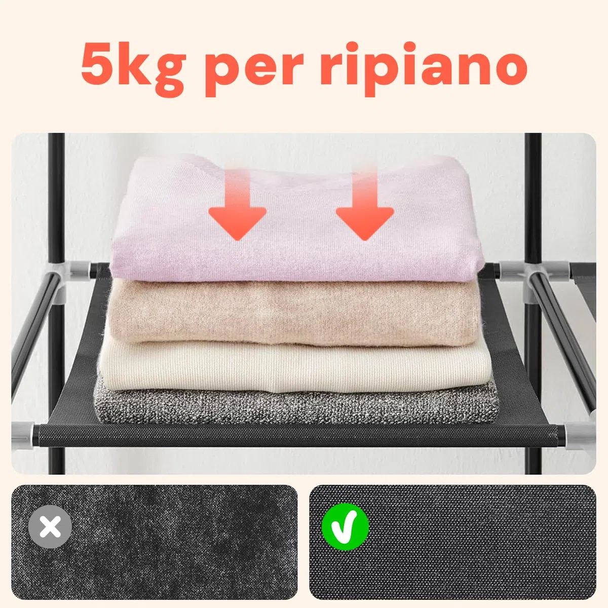 Avilia Armadio in Tessuto con Telo Zip – Guardaroba Salvaspazio con 9 Ripiani, 150x45x175 cm – Armadio Portaoggetti per Camera, Bagno o Soggiorno – Facile da Montare, 5 kg a Ripiano