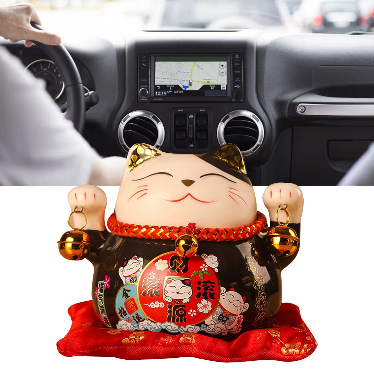 Jenngaoo Gatto fortunato, 4,5 pollici in ceramica Lucky Cat Waving Cat Figurine Buona fortuna ricchezza Welcoming Cats(Nero)