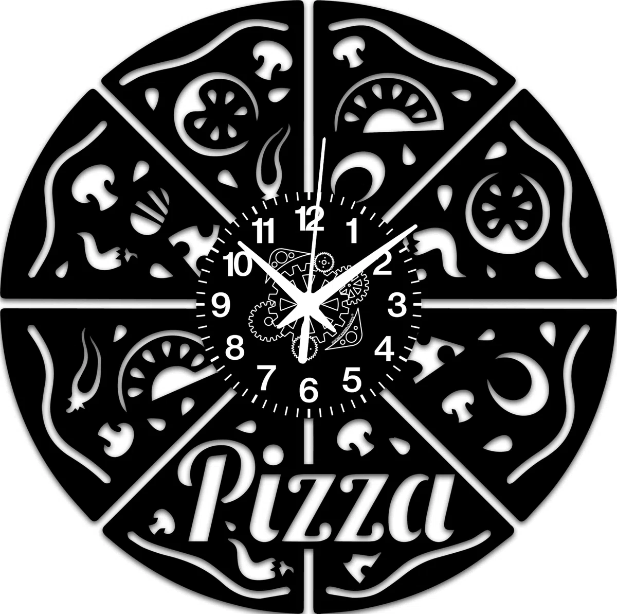 Orologio da Parete Tema Pizzeria | Design Artistico per Arredare Cucina, Ristorante, Locali o Regalare agli Amanti della Pizza (Nero-03)
