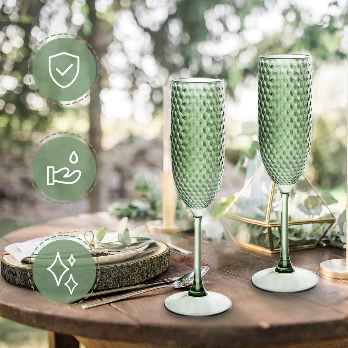 12 calici di vetro di diamanti di plastica verde con bicchieri di champagne classici infrangibili bicchieri di tostato di nozze bicchieri di vino per addio al nubilato