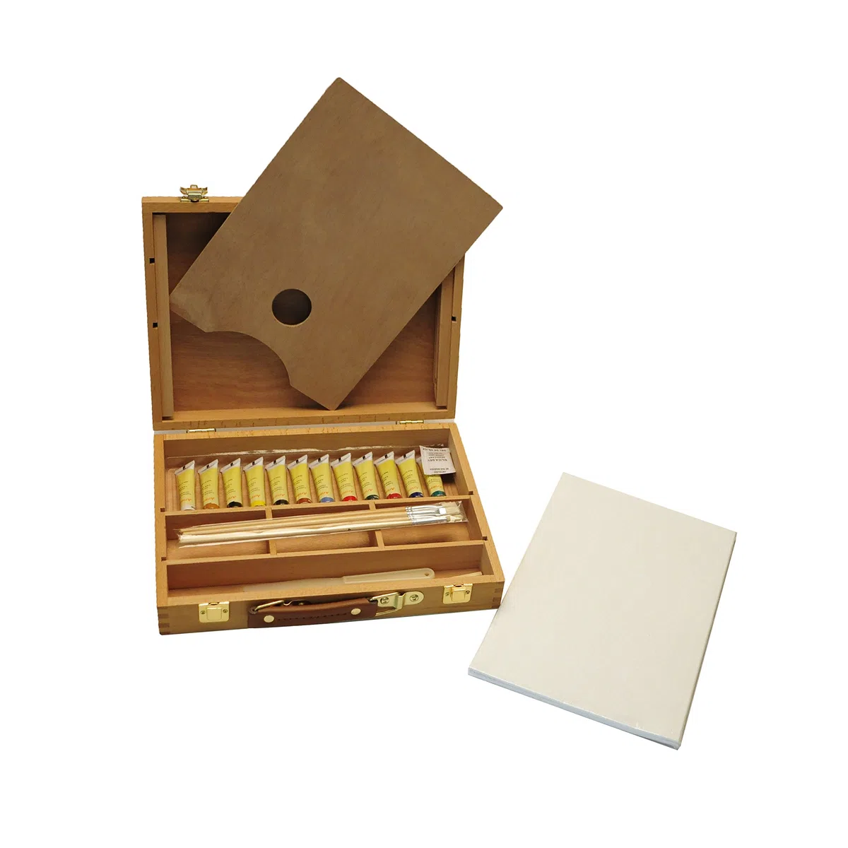 Artme Set in legno per pittura e cavalletto di qualità superiore con 23 pezzi-Cavalletto da tavola/ 3 pannelli/12 pittura acrilica/ 4 pennelli/matita/spatola in plastica/tavolozza in legno