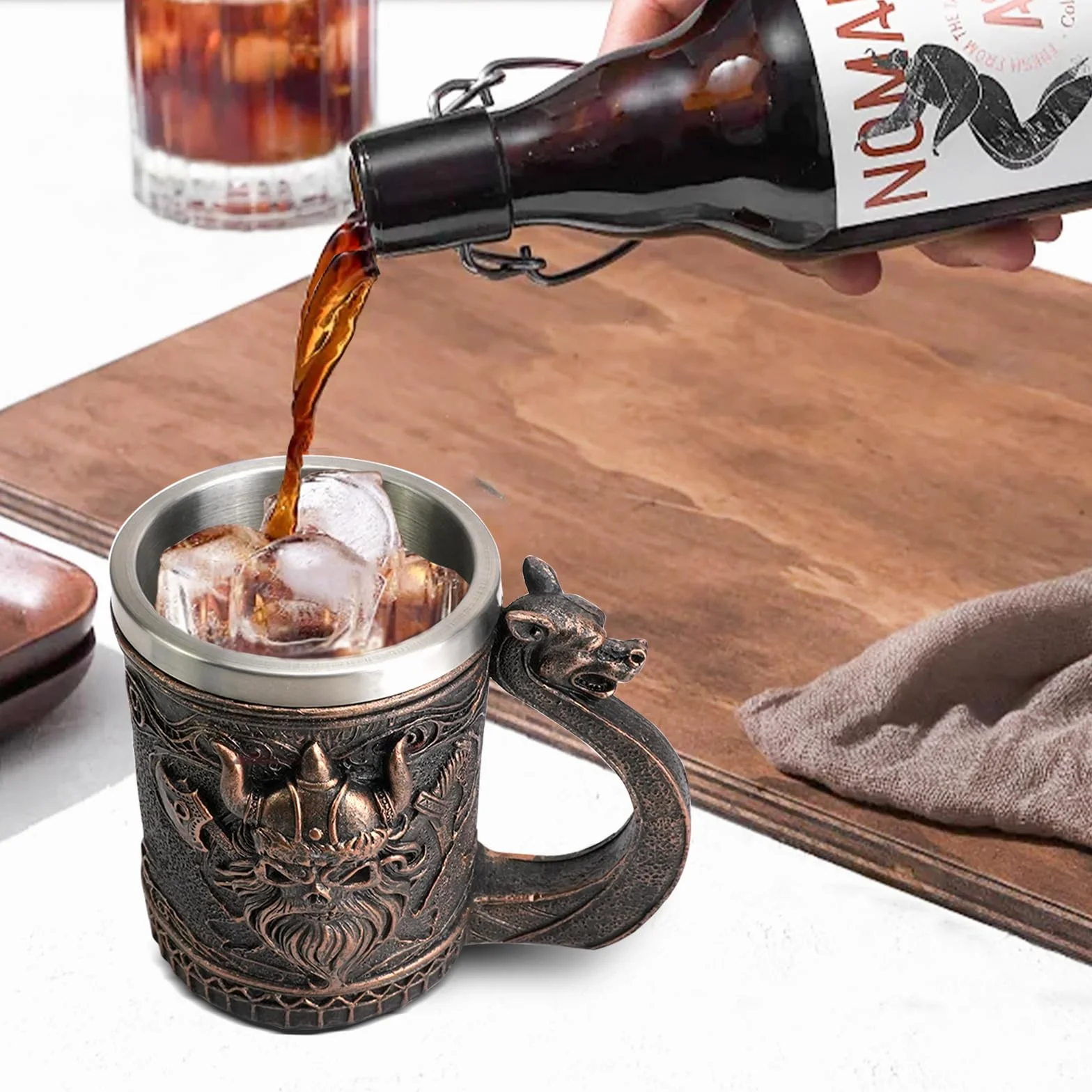 Nave vichinga Drakkar Boccale da birra in acciaio inox, tazza vichinga, boccale da birra vichinga, regali vichinghi per uomini, adatto per la regali per la festa del papà, Oktoberfest (Stile 2)