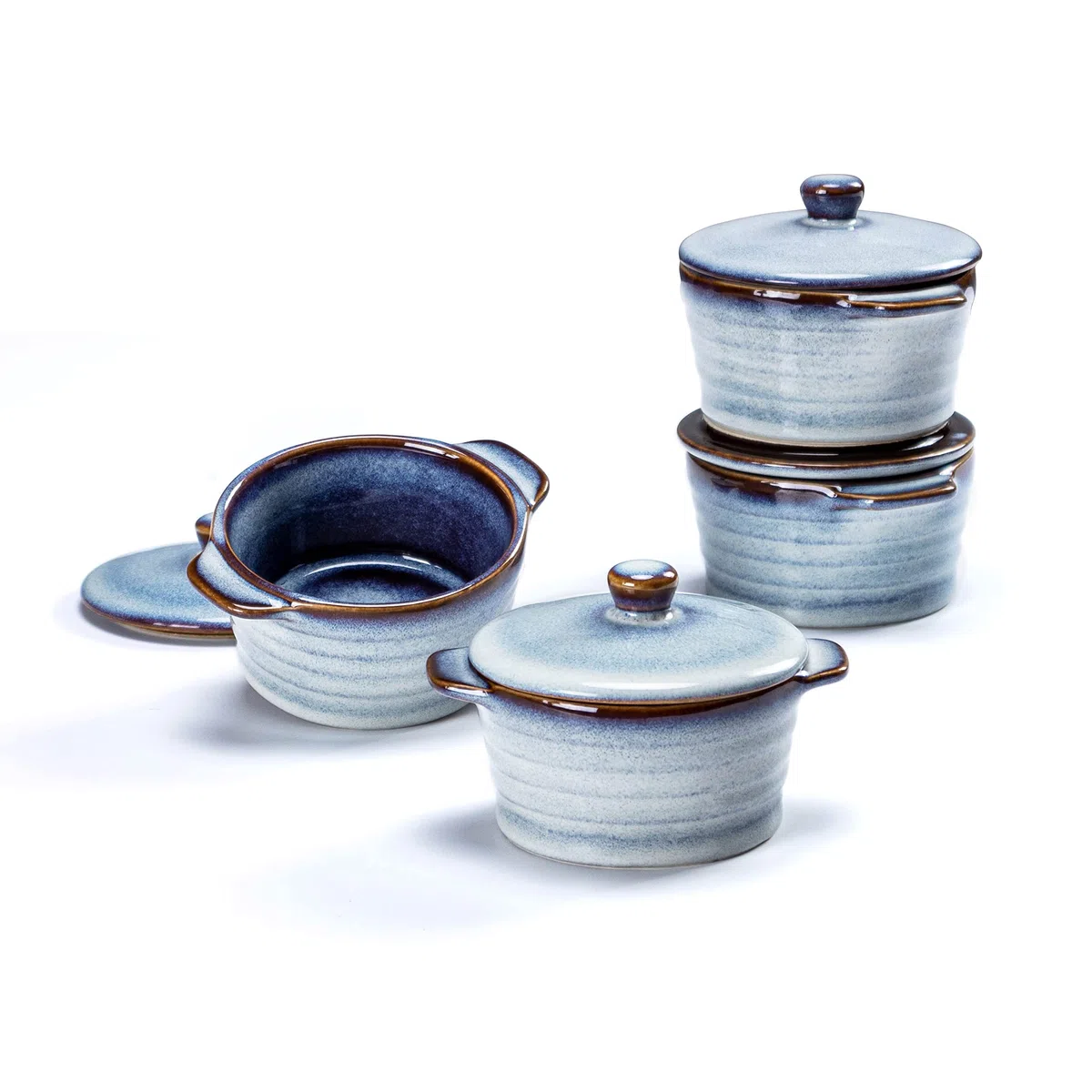 Pirottini Ceramica con Coperchio, Ramekins Set di 4 x 250ml, Pirottini da Soufflé in Porcellana per Muffin, Cupcake - Glassa di Reazione