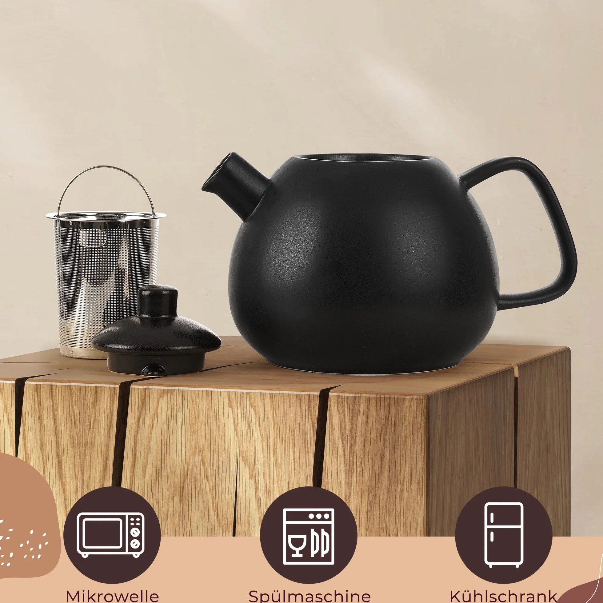 Grande teiera con filtro – 1,4 l – Teiera in ceramica – moderna teiera con colino per tè sfuso, robusta e insapore (antracite)