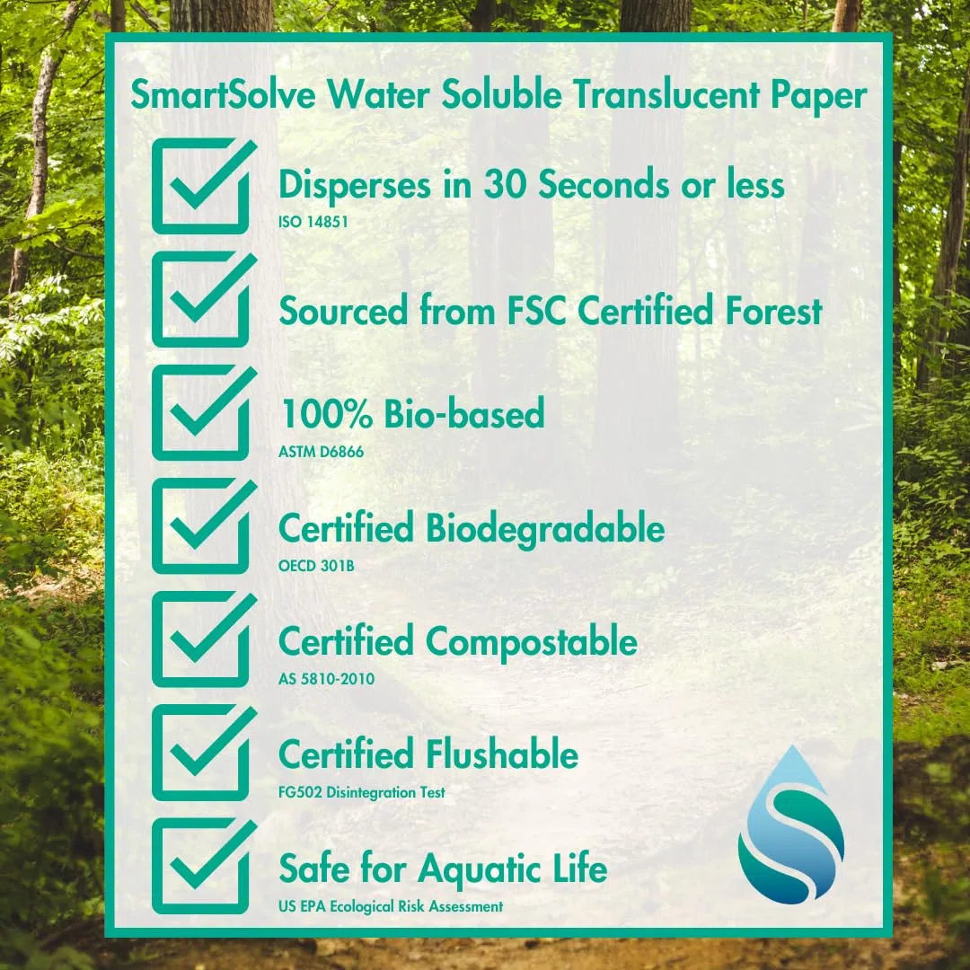 Carta traslucida, solubile in acqua, 21,6 x 27,9 cm, 25 fogli