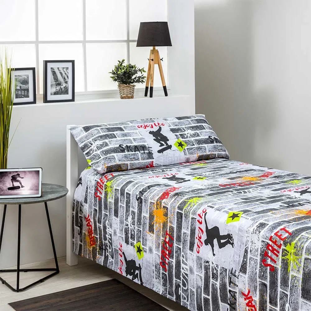 COTTON ARTean Set di lenzuola per letto giovanile, 90 x 190/200, 50% cotone, 50% poliestere, multicolore