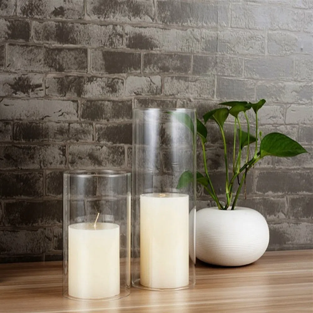 Tensquare Portacandele in Vetro Trasparente, Senza Fondo, Set di 2, Occasione Speciale, Floreale, Vetro Borosilicato, Trasparente, 9,5 cm x 20,3 cm