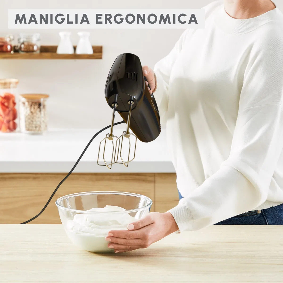 Moulinex Quick Mix Sbattitore, Veloce e potente, Robusto ed efficiente, Maniglia ergonomica, Semplice e Intuitivo, Nero, HM3108