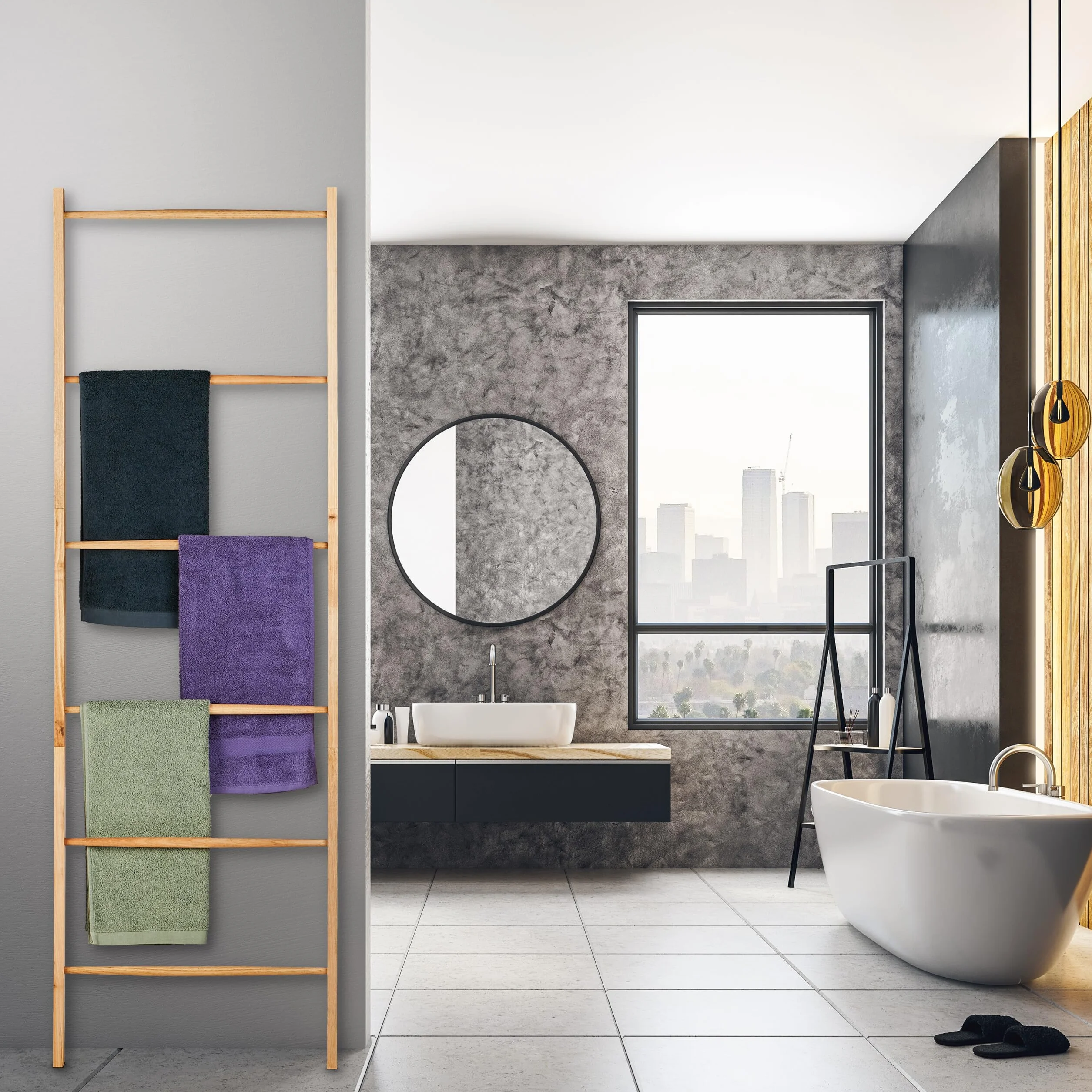 Relaxdays Portasciugamani a Scala, 6 Aste, Scaletta per Asciugamani, da Appoggiare in Bagno, HxL: 170 x 55 cm, Marrone