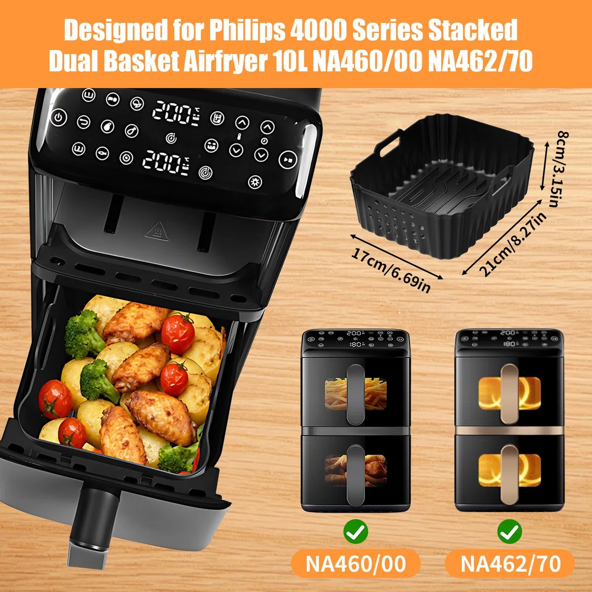 Accessori Airfryer per friggitrice ad aria calda Philips Airfryer 4000 Series Stacked Dual Basket NA460/00 NA462/70, 2 stampi in silicone per friggitrice ad aria calda da 10 l, altri accessori inclusi
