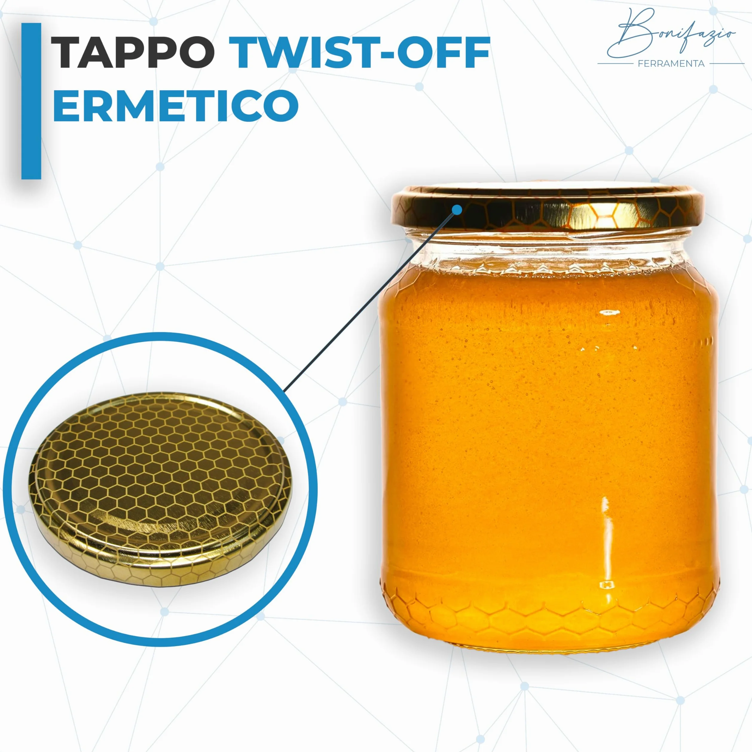 Set Completo di 48 Barattoli Vasetti da 390ml - 0,5Kg con Tappo Color Oro. Vaso Ideale per la Conservazione di Miele, Marmellata, e Altri Alimenti (48 pezzi da 390ml - 0,5Kg)
