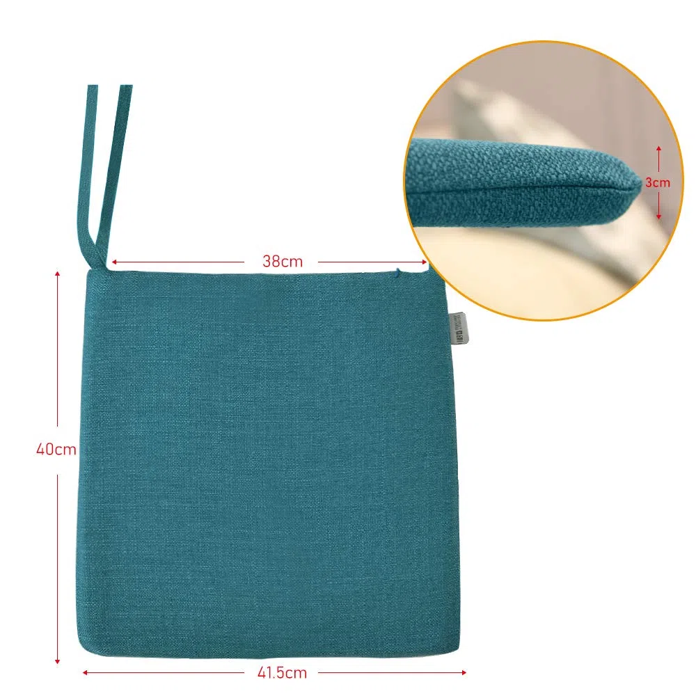 BALCONY & FALCON Cuscini per Sedie 2 Pezzi 41.5 x 38 cm - Rivestimento Estraibile e Lavabile in Lavatrice con Effetto Lino, Antiscivolo con Nastri - Ideali per Cucina Interni, Verde Petrolio