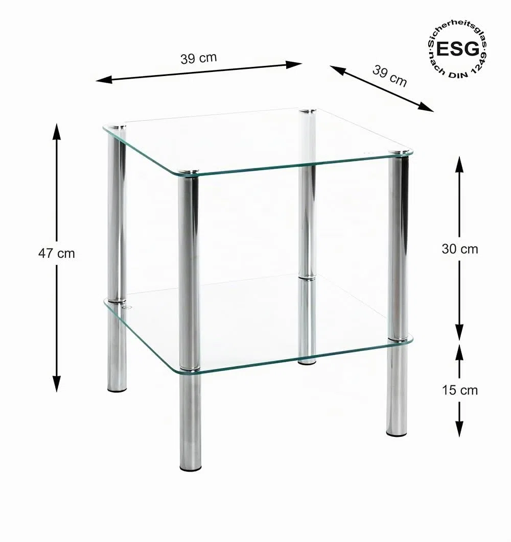 HAKU Tavolino quadrato in metallo cromato Tavolino da divano con piano in vetro di sicurezza - Dimensioni: L 39 cm x A 47 cm x P 39 cm, Stile: Moderno