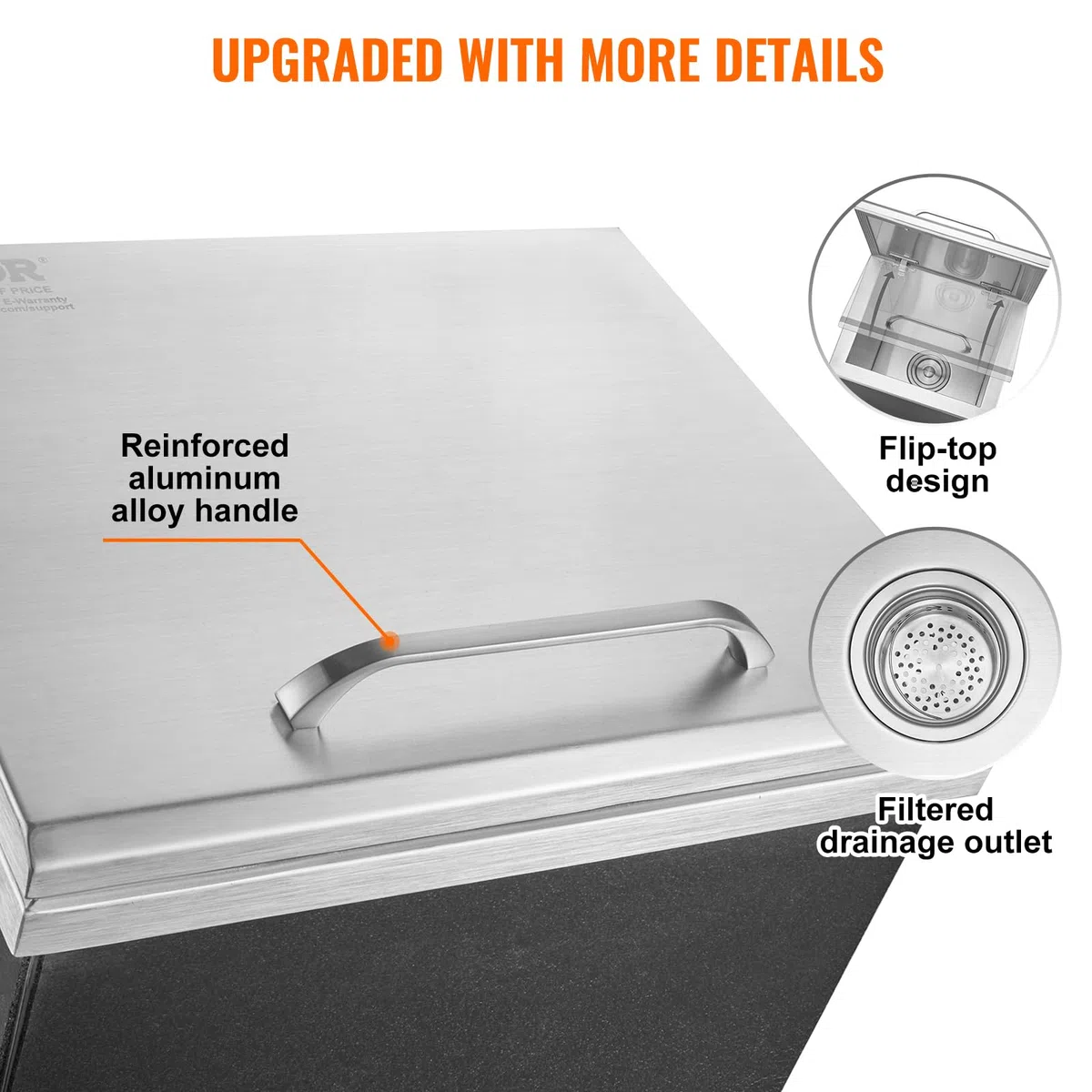 VEVOR Contenitore per Ghiaccio da Incasso 28,52 L 355x305x461 mm, Contenitore per Ghiaccio Coibentato in Acciaio Inox, con Coperchio incernierato, Tubo Flessibile, per Bevande Birre Fredde, Cottura
