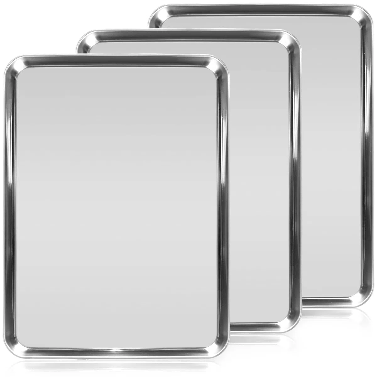 Set di 3 teglie da forno professionali in acciaio inox, 40,5 x 30,5 x 2,5 cm, lucidate a specchio e antiruggine, ideali per cuocere e arrostire