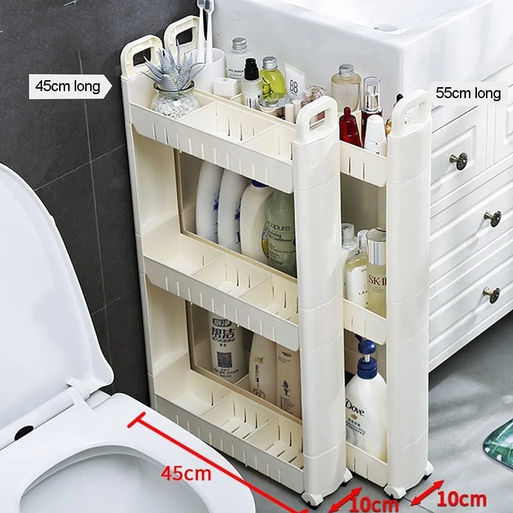 Carrello di Stoccaggio 3-Livello, 10cm Carrello Portaoggetti Scaffale con Ruote, Carrellino Salvaspazio per Cucina Bagno Lavanderia Sedili Stretti, Bianco (Size : 3 Layers - Heighten)