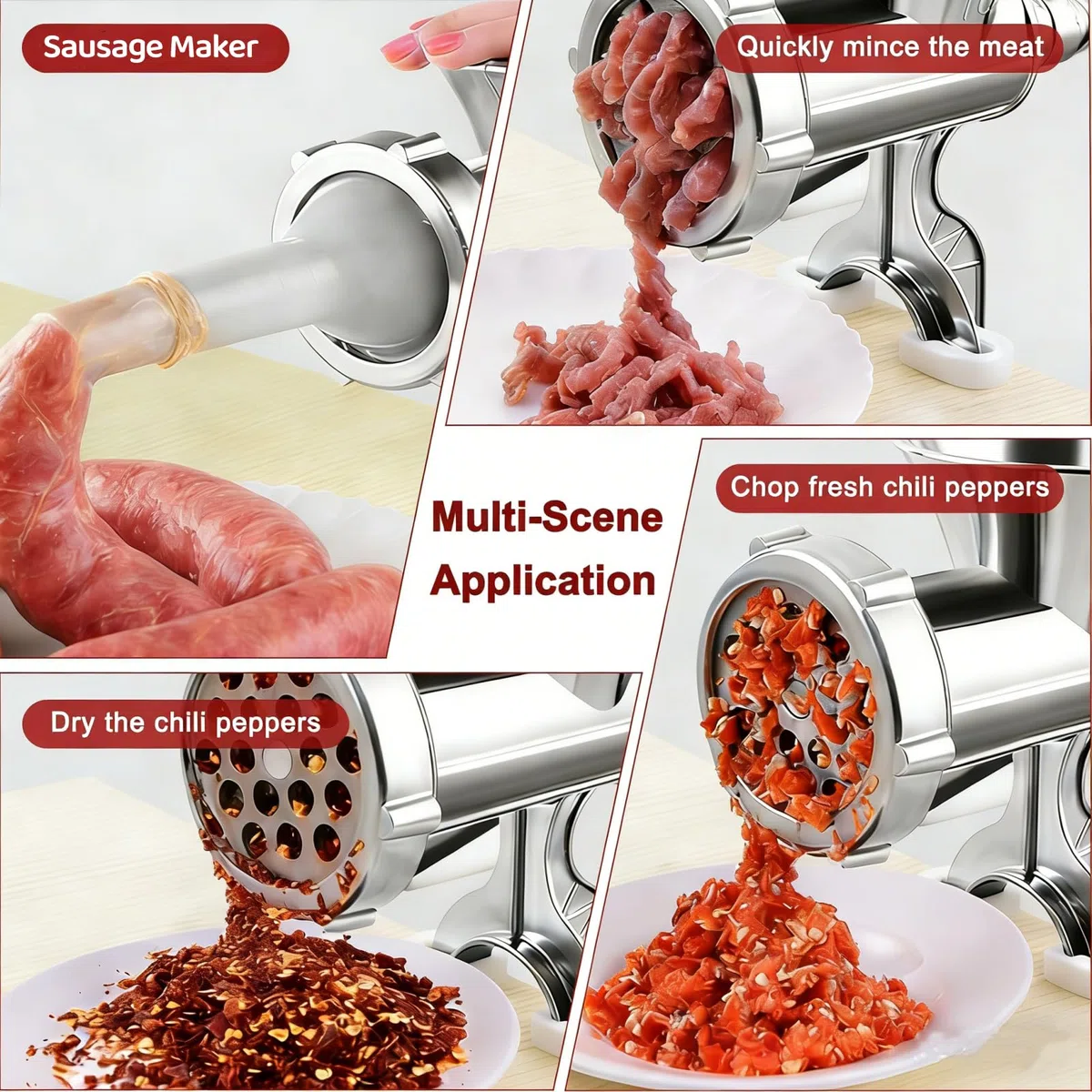 Tritacarne manuale, in acciaio inox, per uso domestico, taglio veloce e facile da pulire, tritacarne e riempire salsicce, uso diffuso per manzo, biscotti, verdure, pepe