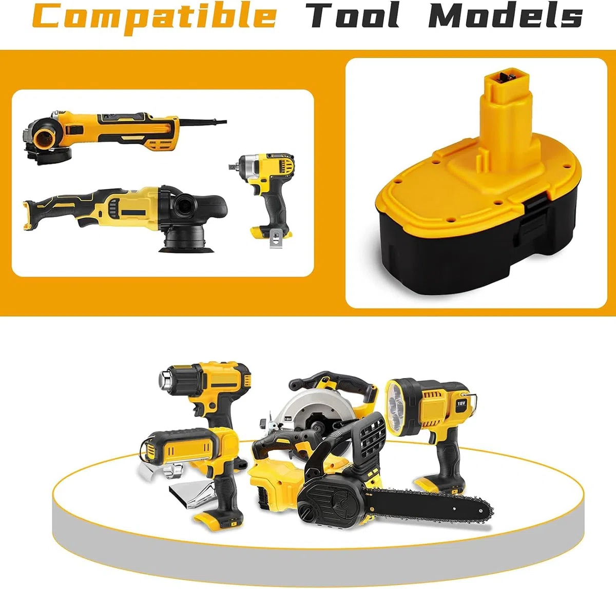 2X 18V 4.5Ah NI-MH sostituzione batteria strumento per Dewalt DC9096 DE9039 DE9095 DE9096 DE9098 DE9503 DW9095 DW9096 DW9098 DW9096 DW9098 Exemoro (Giallo)