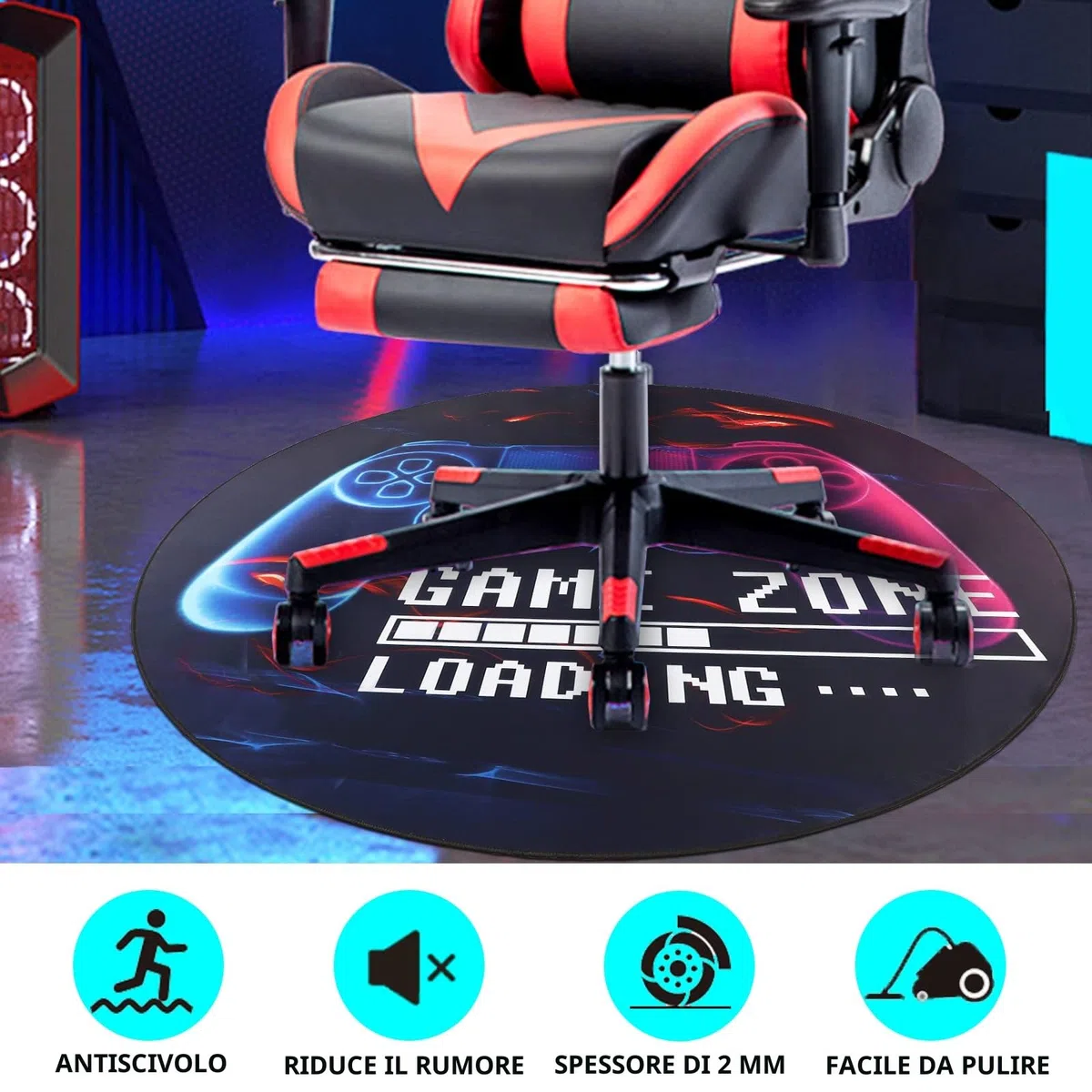 Capslpad Tappetino per sedia da gaming, per pavimenti in legno duro, antiscivolo, protezione per il pavimento, tappetino in gomma per sedia da gaming, decorazione per la casa e l'ufficio (rotondo, 120
