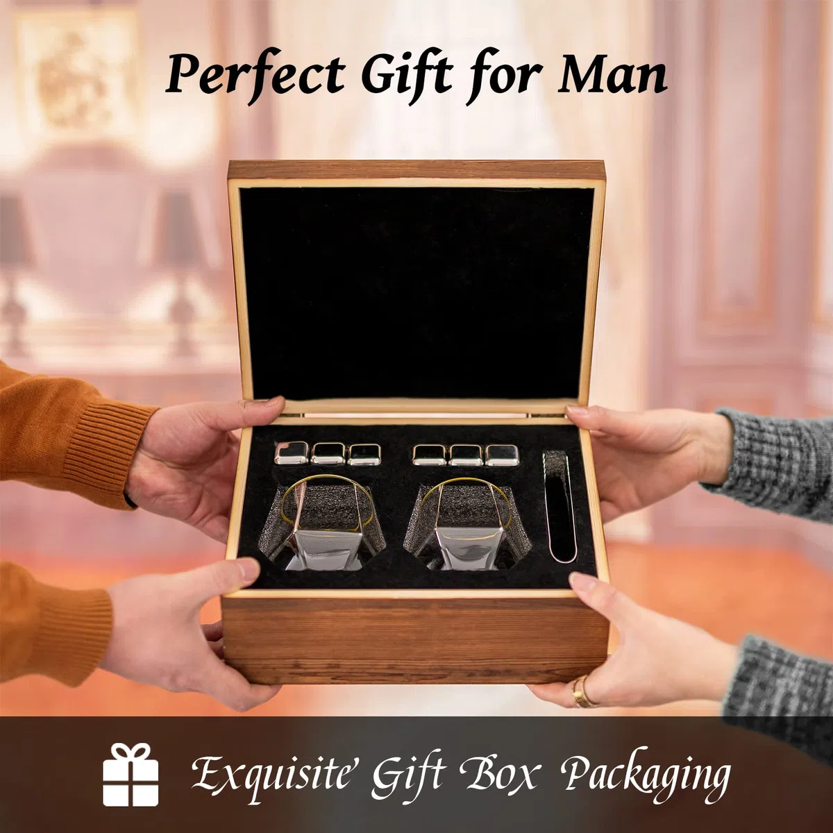 Glasseam Set Regalo In Vetro E Pietre Per Whisky, Bicchiere Personalizzato Con Scatola Per Rum Per Uomo, Rock Per Vino, Vodka, Gin, Anniversario Di Matrimonio, Compleanno