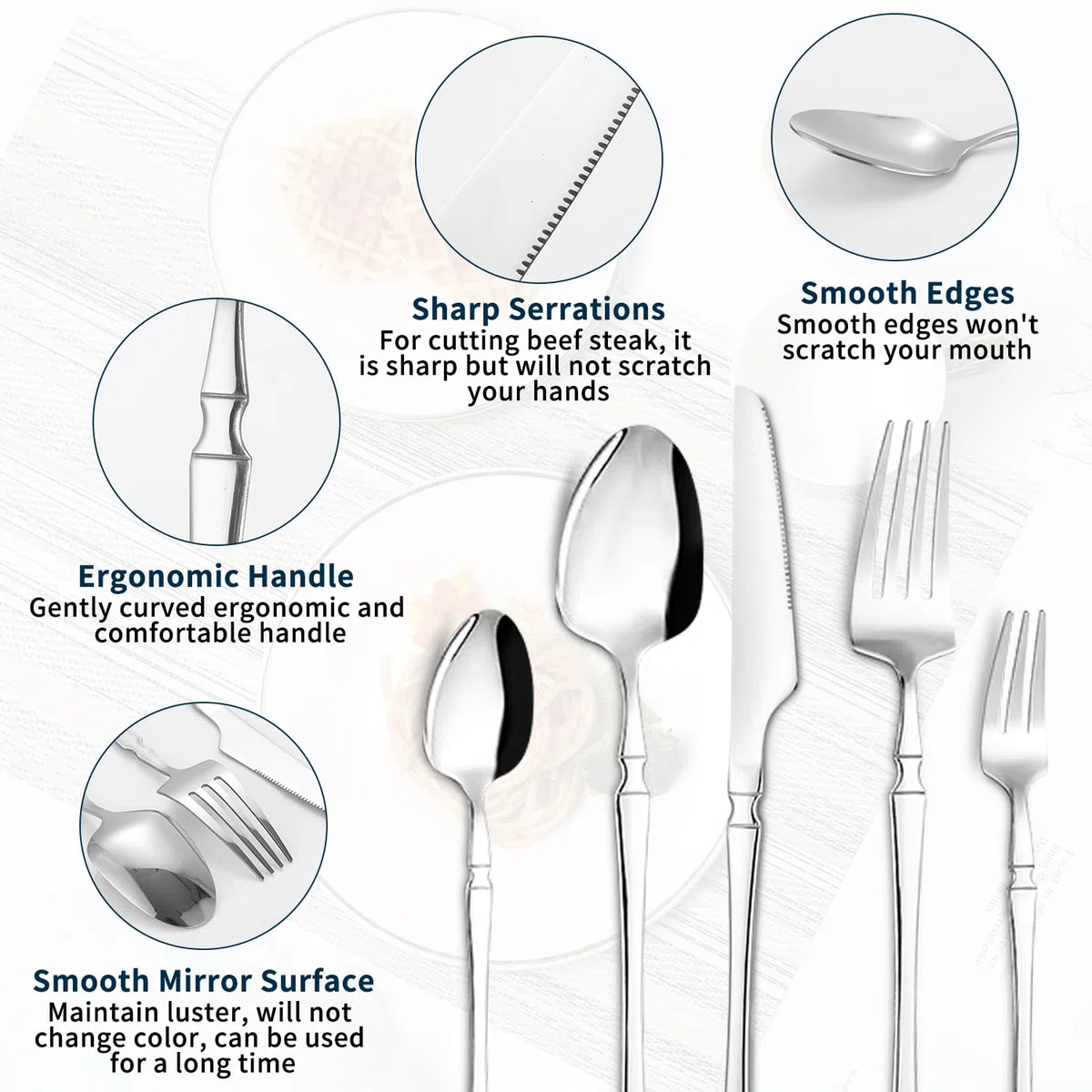 Set Posate Acciaio Inox Set di Posate 60 Pezzi per 12 Persone Set di Posate con Coltello Forchetta Cucchiaio in Argento per Casa Ristoranti Feste e Matrimoni Lavabile in Lavastovigli
