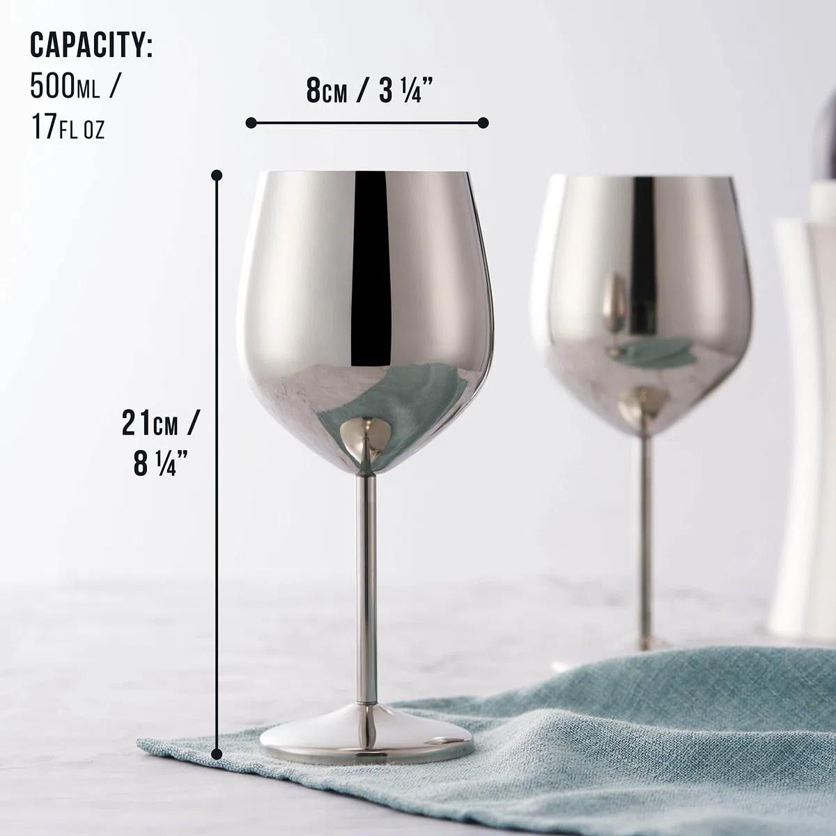 OS Oak & Steel - 4 Eleganti Bicchieri Da Vino In Acciaio Inossidabile, 500 Ml - Set Regalo Di Calici Infrangibili, Per Matrimoni, Anniversari, Feste Di Compleanno