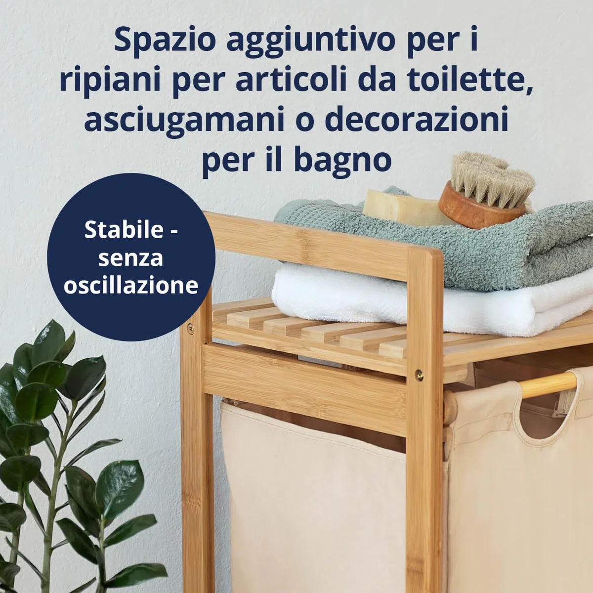 Lumaland - Cesto portabiancheria in bambù con sacco estraibile, materiale di facile manutenzione, resistente all'umidità e facile da pulire, 73 x 33 x 33 cm