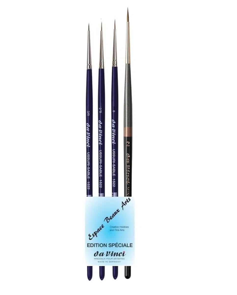 Serie 76 Miniature Maestro, Setole di martora Rosso Kolinsky selezionate, n. 2 e serie 1522 n. 0/3, 0/2, 0
