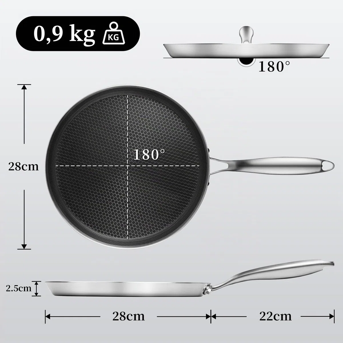 Innerwell Padella per crêpes in acciaio inox da 28 cm, padella antiaderente per frittelle e uova, lavabile in lavastoviglie e adatta al forno, compatibile con tutti i piani cottura, senza PFOA